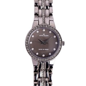 Anne Klein Gunmetal Black Dial Diamond Bezel Quartz Ladies Watch 27mm